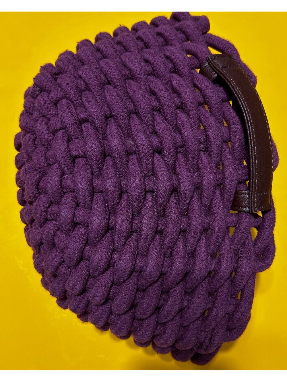 Chunky Woven Rope Basket Plum Purple Cotton Storage Bin Tote 12"x7"